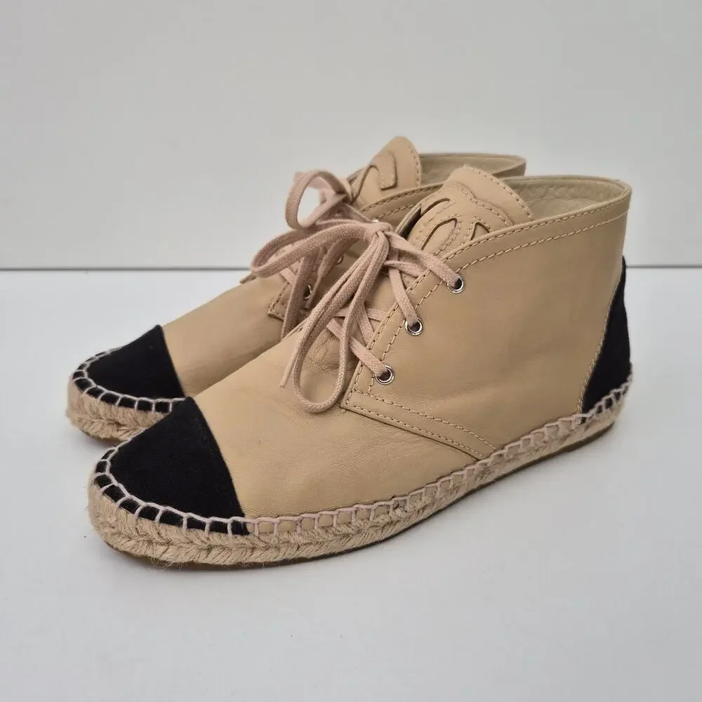 Chanel Beige Lambskin CC Logo High Top Espadrilles US 7 / EU 37